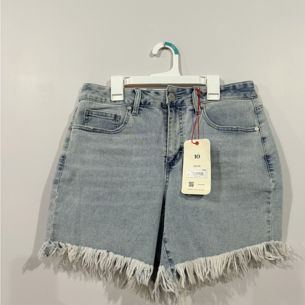 ARULA Light Blue Frayed Jean Shorts